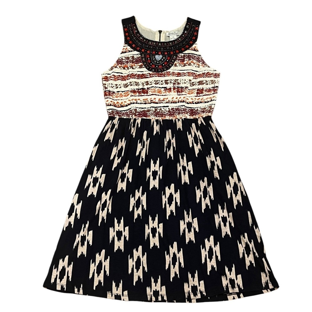 Lucky Brand Women's Ikat Beaded Boho Sleeveless‎ Dress Sz XS